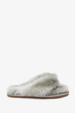 Pure Collection Grey Sheepskin Toe Post Slippers