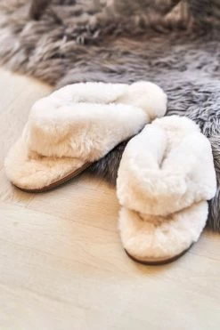 Pure Collection Cream Sheepskin Toe Post Slippers