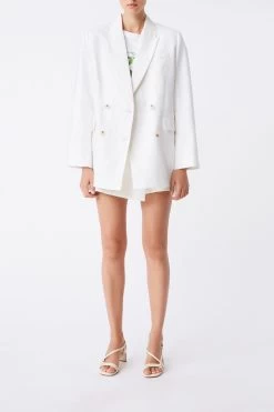 Suncoo Oversized Double Breasted White Blazer
