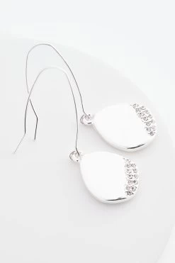 Next Silver Tone Teardrop Sparkle Pave Pull Through Earrings -Fashion Women D80542s3