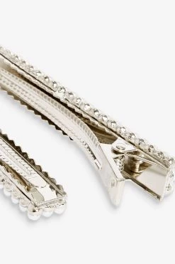 Next Silver Tone 2 Pack Pearl Hair Clips -Fashion Women D80549s2