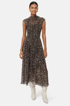 Jigsaw Brown Brushwork Crinkle Dress
