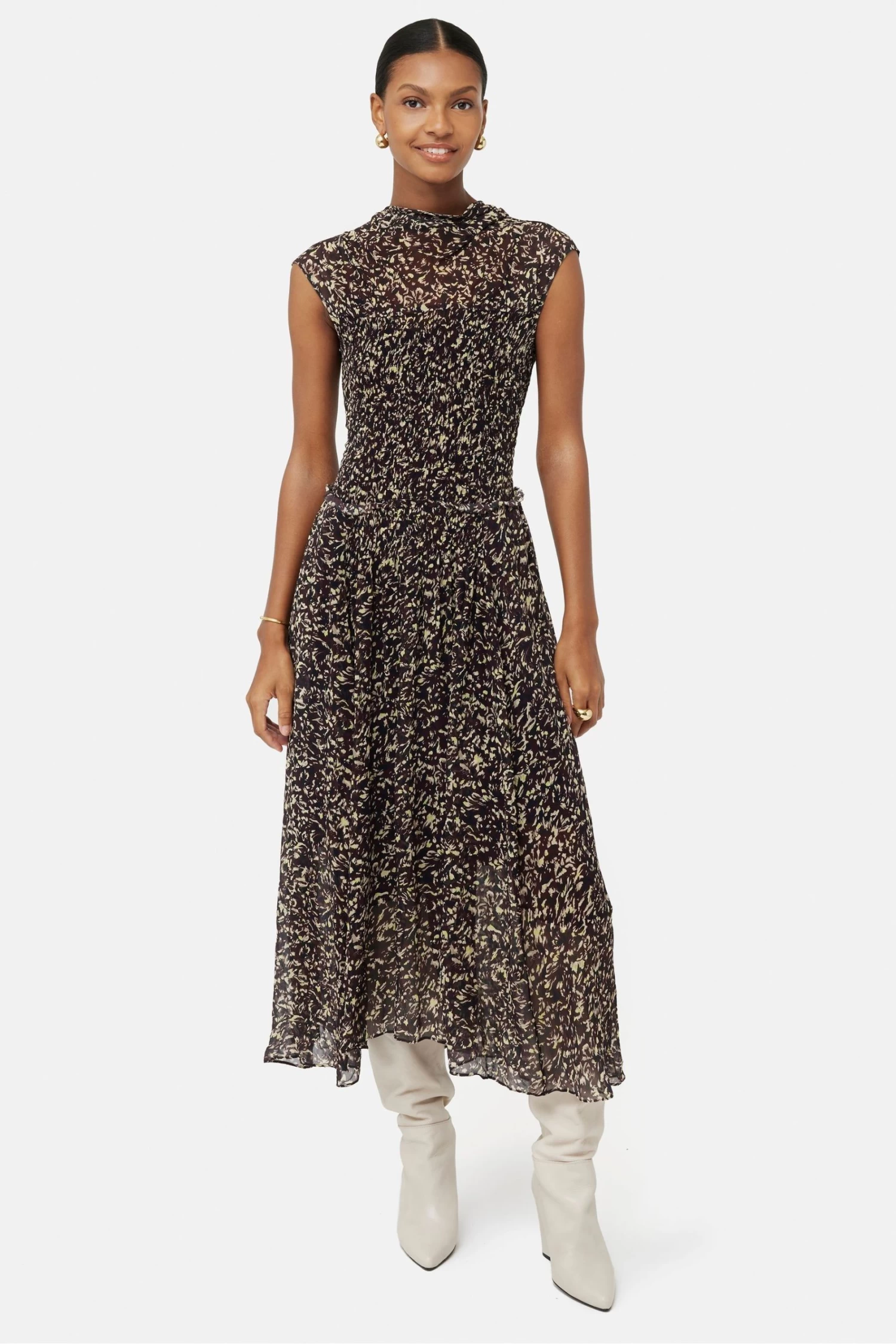 Jigsaw Brown Brushwork Crinkle Dress 3 Jigsaw Brown Brushwork Crinkle Dress