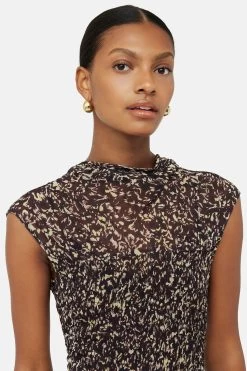 Jigsaw Brown Brushwork Crinkle Dress 13 Jigsaw Brown Brushwork Crinkle Dress -Fashion Women D82 897s5