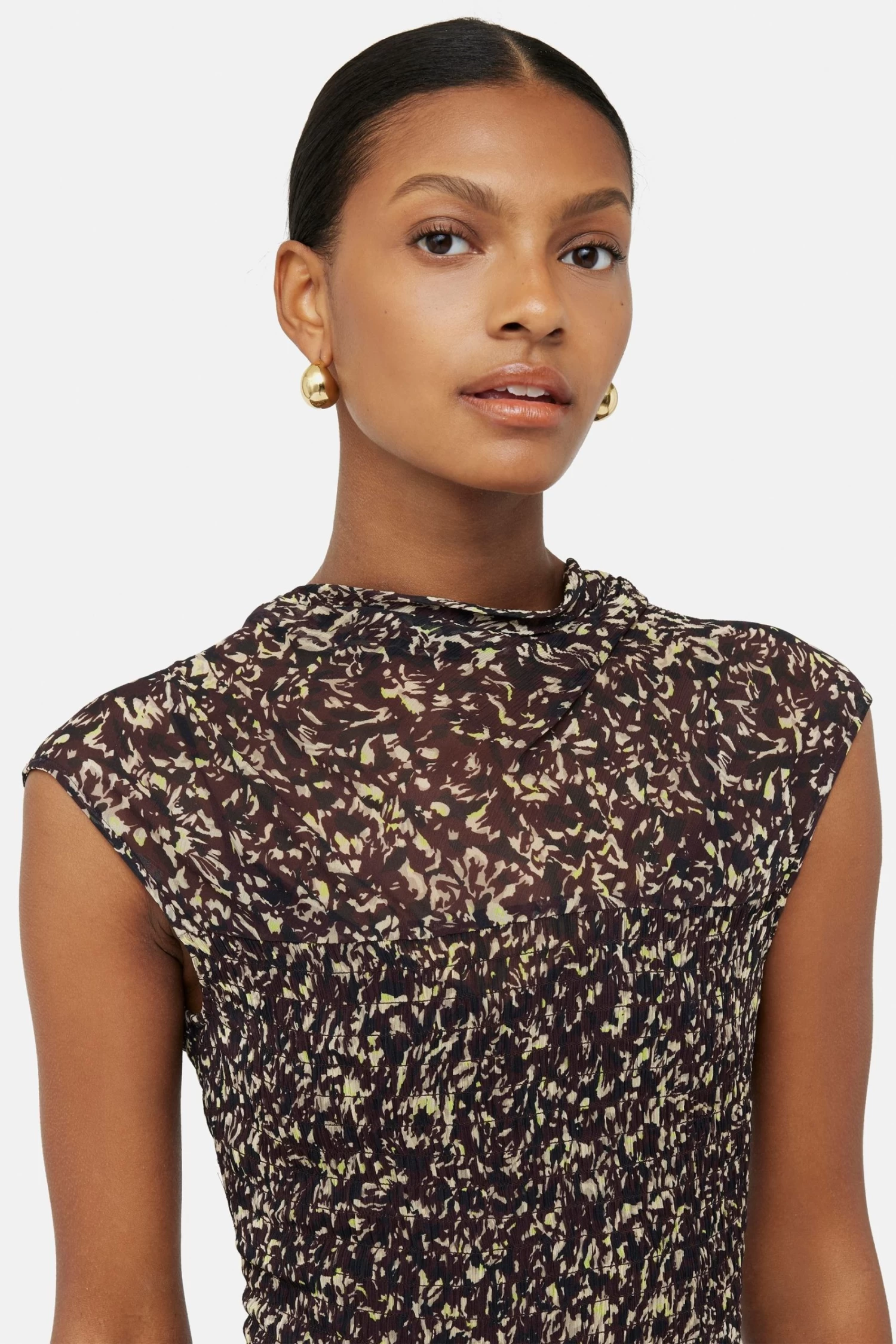 Jigsaw Brown Brushwork Crinkle Dress 7 Jigsaw Brown Brushwork Crinkle Dress - Image 5