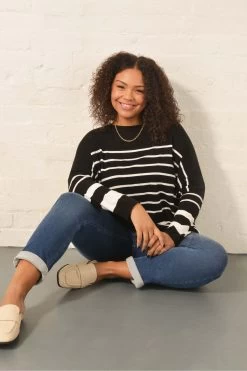 Live Unlimited Black Curve Stripe Jumper -Fashion Women D83460s4