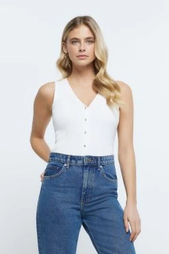 River Island Cream Button Through Vest