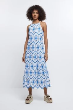 River Island White Two Tone Broderie Cami Dress