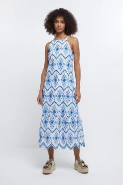 River Island White Two Tone Broderie Cami Dress -Fashion Women D84109s6