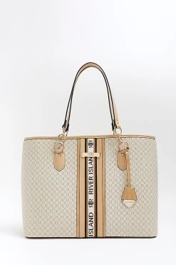 River Island Cream Monogram Web Shopper Bag