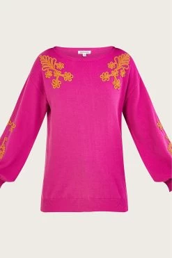 Monsoon Pink Cornelli Blouson Sleeve Jumper -Fashion Women D88176s4