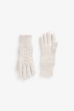 Next Cream Heat Holder Cable Knit Gloves -Fashion Women D94639s3