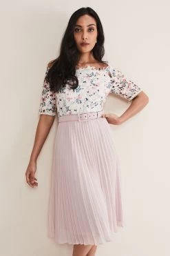 Phase Eight Cream Petite FFranky Lace Bardot Dress