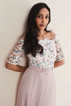 Phase Eight Cream Petite FFranky Lace Bardot Dress -Fashion Women D96178s4