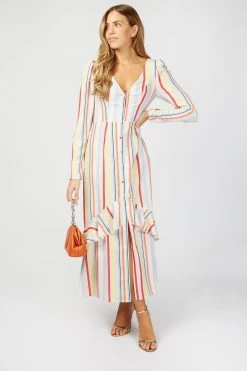 Little Mistress Neve Stripe Button Front Maxi Dress