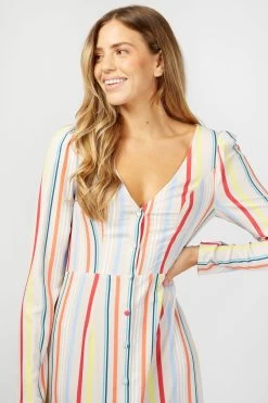 Little Mistress Neve Stripe Button Front Maxi Dress -Fashion Women K00256s4