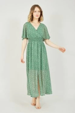 Yumi Ditsy Print Ruched Maxi Dress