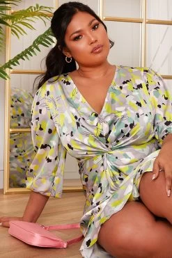 Chi Chi London Twist Front Abstract Midi Summer Dress -Fashion Women K08006s3