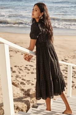 Lipsy Broderie V Neck Puff Sleeve Midi Summer Dress -Fashion Women K20195s3