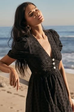 Lipsy Broderie V Neck Puff Sleeve Midi Summer Dress -Fashion Women K20195s4