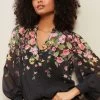 Next Black Floral Love & Roses Printed Notch Neck Blouse