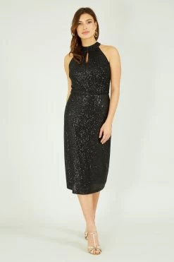Yumi Sequin Halter Neck Midi Dress