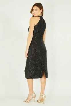 Yumi Sequin Halter Neck Midi Dress -Fashion Women K28978s5