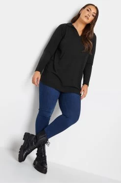 Yours Curve Long Sleeve Ribbed Polo Top -Fashion Women K31366s2