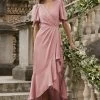 Lipsy Flutter Sleeve Wrap Front Bridesmaid Maxi Dress -Fashion Women K33733s