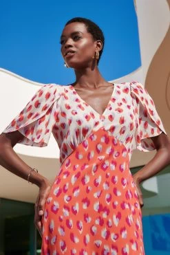 Love & Roses Printed Empire V Neck Wrap Short Sleeve Midi Dress -Fashion Women K34945s4