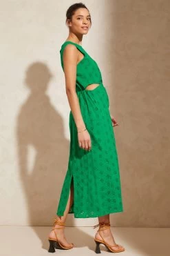 Love & Roses Broderie Cut Out Ring Detail Ruched Midi Dress -Fashion Women K35069s3