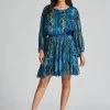 South Beach Metallic Balloon Sleeve Mini Dress -Fashion Women K36047s