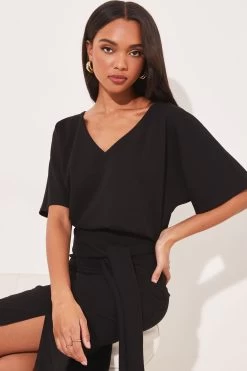 Lipsy V Neck Blouson Flutter Sleeve Belted Midi Dress -Fashion Women K39293s4