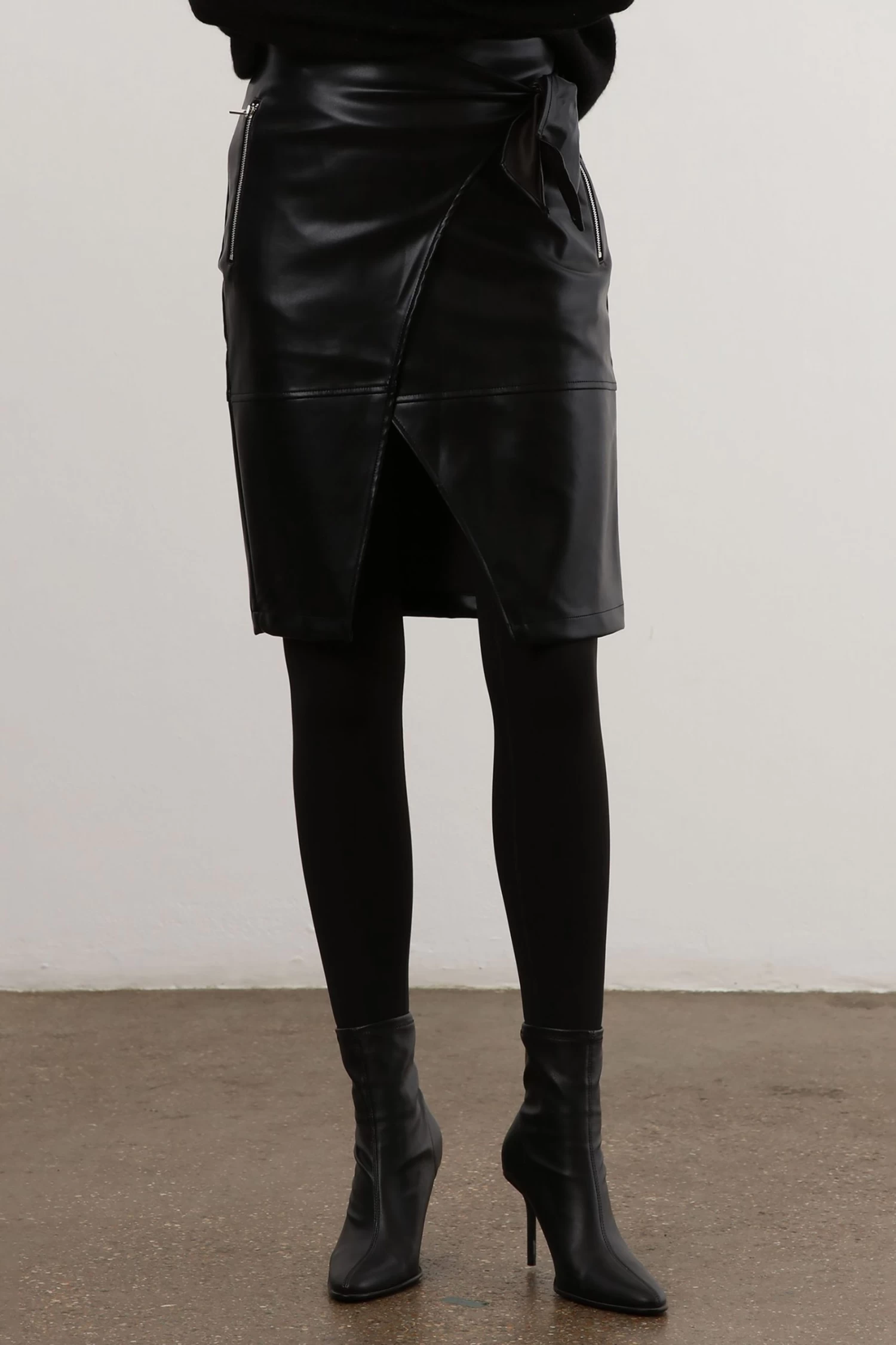 Religion Faux Leather Midi Wrap Skirt With Zip Pockets 4 Religion Faux Leather Midi Wrap Skirt With Zip Pockets - Image 2