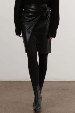 Religion Faux Leather Midi Wrap Skirt With Zip Pockets 10 Religion Faux Leather Midi Wrap Skirt With Zip Pockets -Fashion Women K39369s4