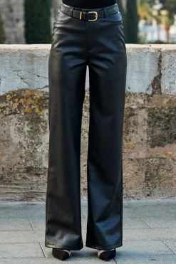 Sosandar Faux Leather Wide Leg Trousers -Fashion Women K39460s3