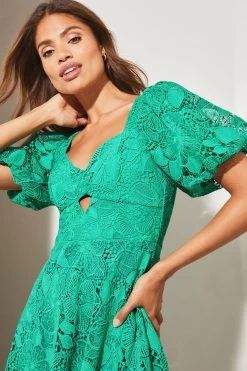 Lipsy Lace Sweetheart Puff Sleeve Mini Skater Dress -Fashion Women K40098s4