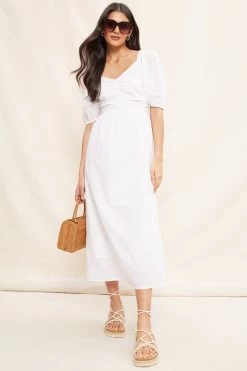 Friends Like These Broderie Sweetheart Ruched Neck 3D Puff Sleeve Midi Dress -Fashion Women K41751s3