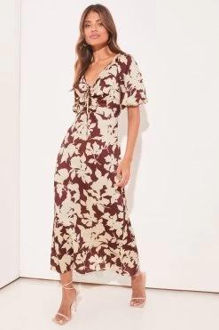 Lipsy Puff Sleeve Ruched Midi Dress