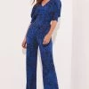 Lipsy Puff Sleeve V Neck Wide Leg Jumpsuit -Fashion Women K43548s