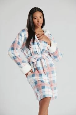Loungeable Checked Borg Lined Dressing Gown -Fashion Women K43596s3