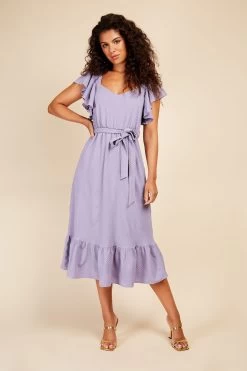 Little Mistress Iris Texture Frill Midi Dress