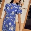 Friends Like These Keyhole High Neck Short Sleeve Tie Back Mini Dress -Fashion Women K44156s