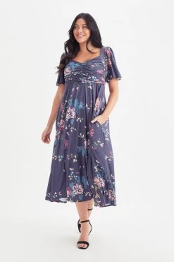 Scarlett & Jo Ruched Bodice Long Midi Dress