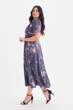 Scarlett & Jo Ruched Bodice Long Midi Dress -Fashion Women K47108s3