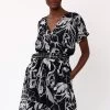 Religion Faux Wrap Dress With Elasticated Waist In Print -Fashion Women K48569s