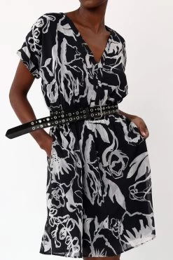 Religion Faux Wrap Dress With Elasticated Waist In Print -Fashion Women K48569s5