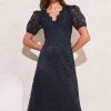 Lipsy Lace Prom Scallop V Neck Puff Sleeve Midi Dress -Fashion Women K49153s