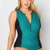Yours Curve Zip Front Active Tummy Control Swimsuit -Fashion Women K51851s