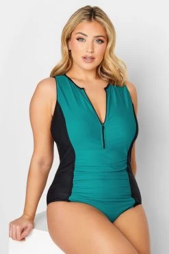 Yours Curve Zip Front Active Tummy Control Swimsuit
